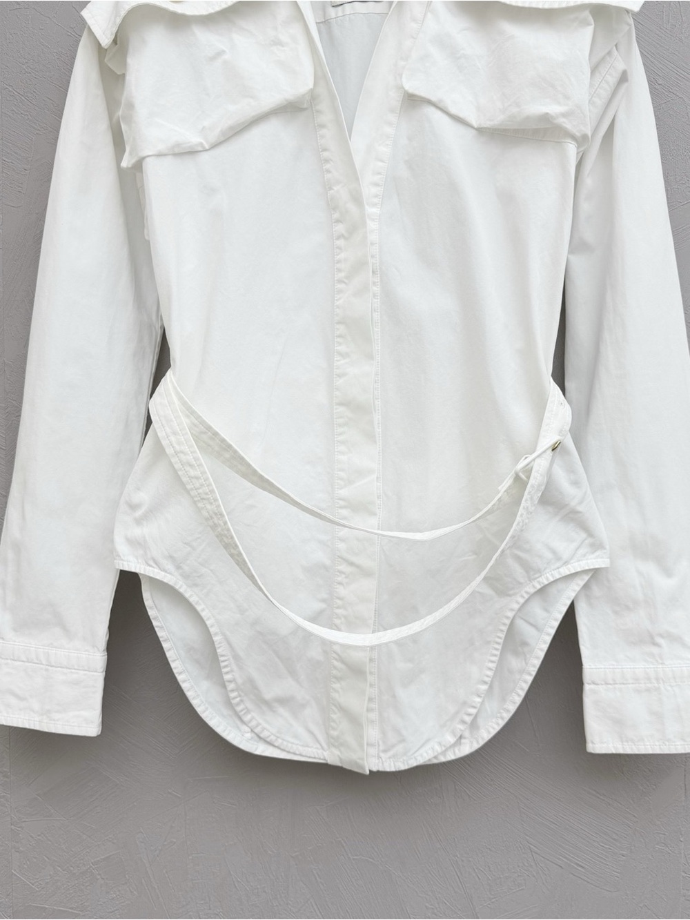 🚩steal Bottega Veneta White Cotton Utility Jacket with Detachable Waist Strap - Picture 2 of 7